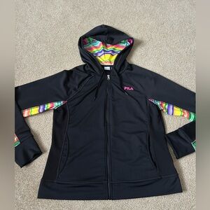 Fila Black Jacket with Vibrant Multicolor Lining